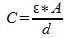 Capacitance via permittivity, area and distance